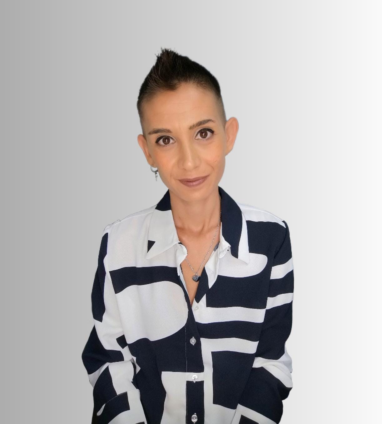 a person in a striped shirt