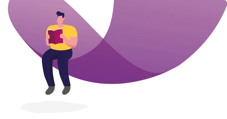 Illustration of a man reading about reducing the risk of diabetic foot ulcers