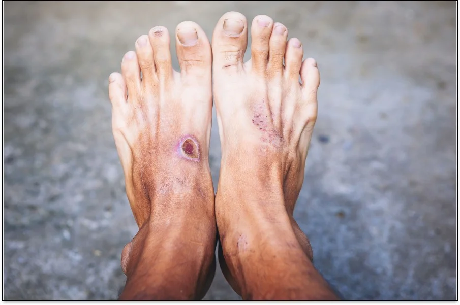 Zwei Füße mit Ulzerationen
